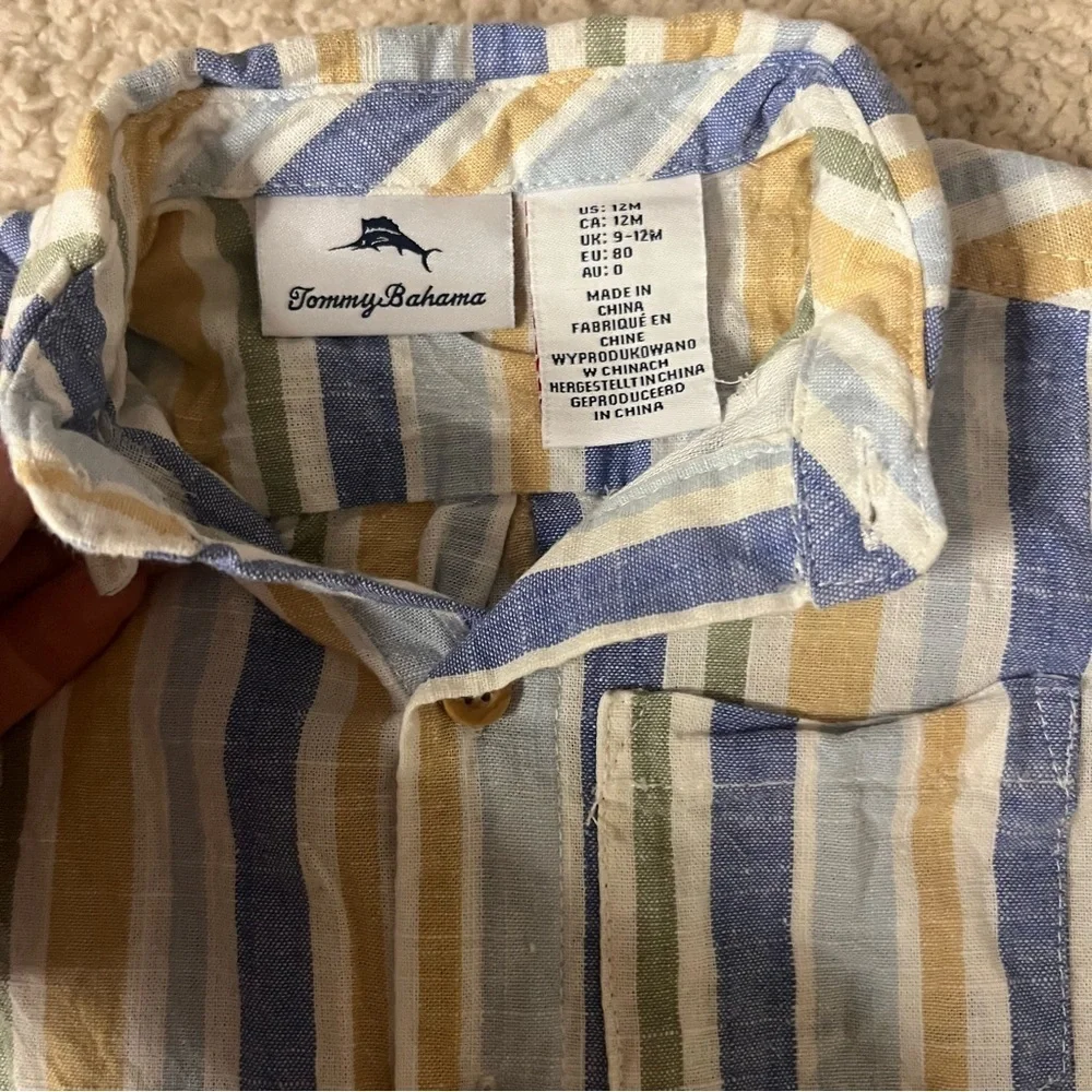 Tommy Bahama Toddler Boys Shirt Size 12M Striped Cotton Linen Like Button Down